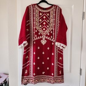 NEW Agha Noor Red 3 Piece Pakistani Suit Large 46"